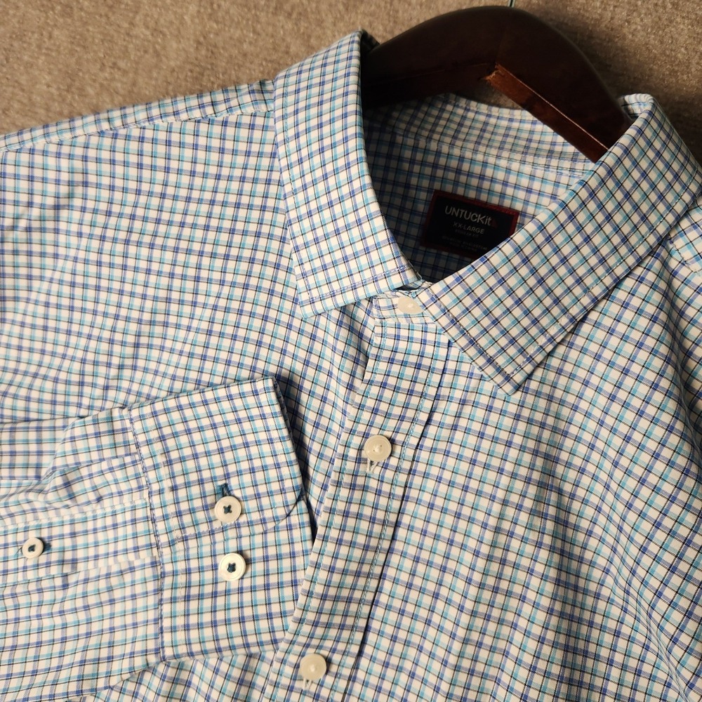 UNTUCKit Button Down Mens XXL Blue Plaid Excellent Regular Fit Performance Shirt